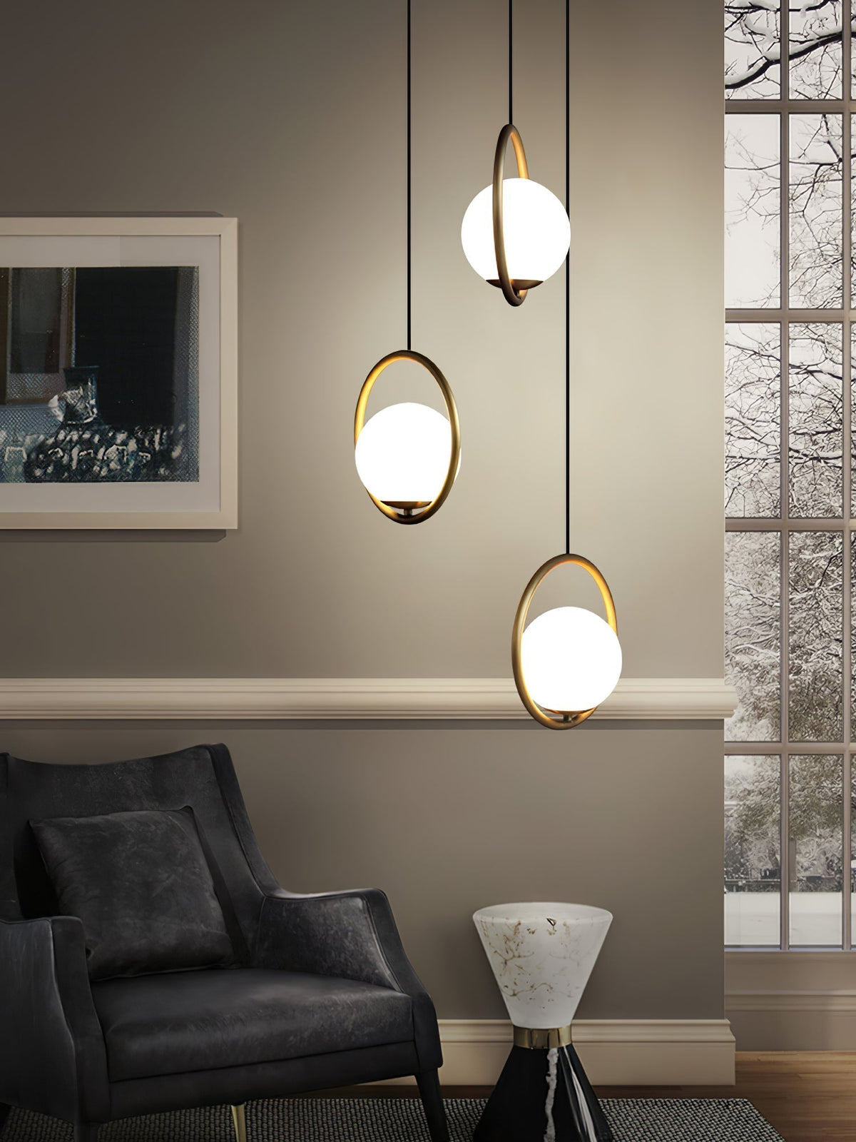 Havorine Glass Globe Brass Swag Pendant Light