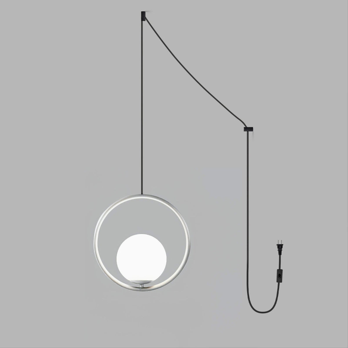 Havorine Glass Globe Brass Swag Pendant Light#Material_Silver#Plug options_US Plug