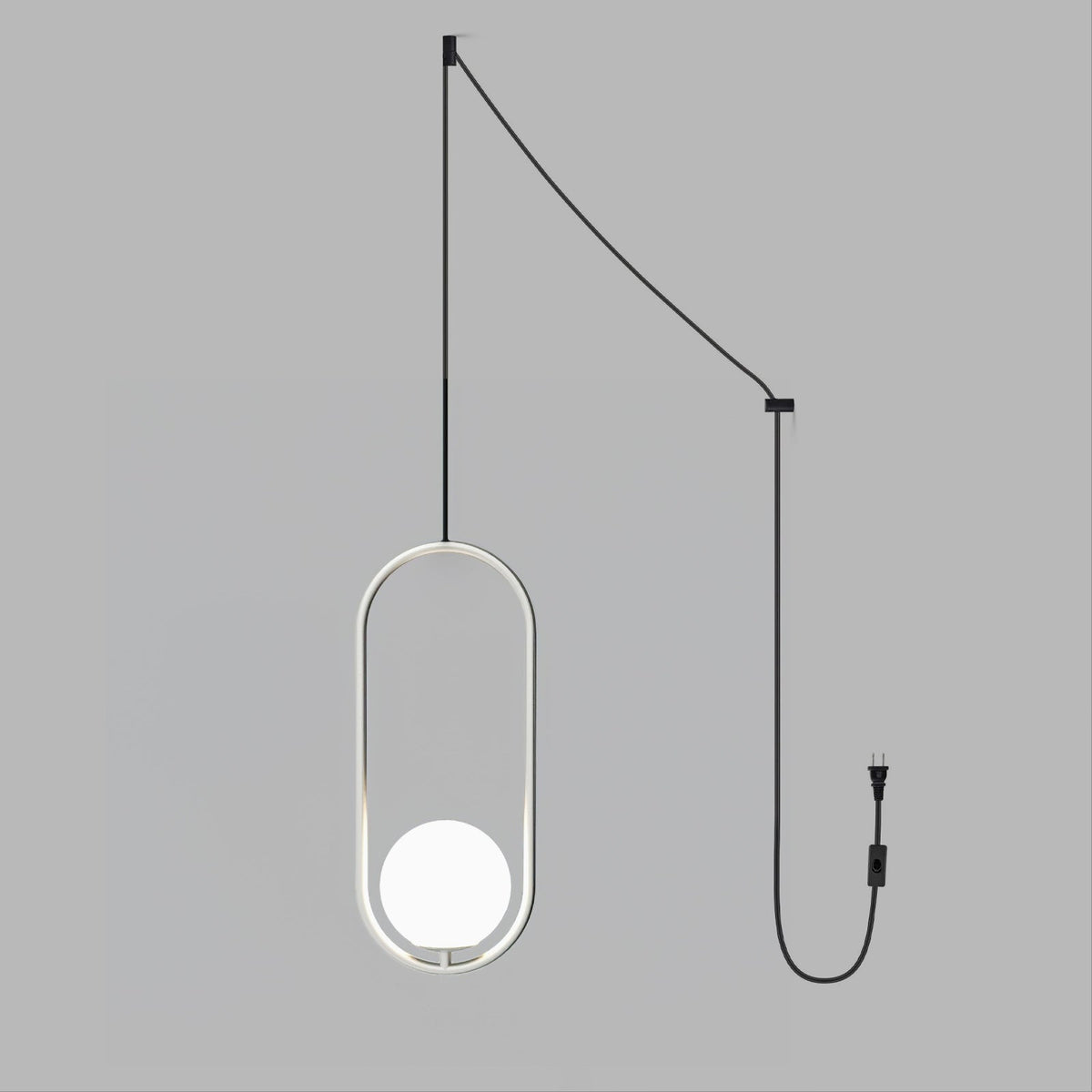 Havorine Glass Globe Brass Swag Pendant Light#Material_Silver#Plug options_US Plug