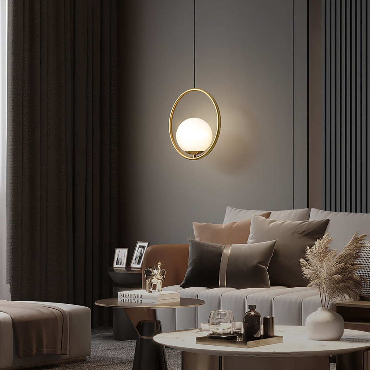 Havorine Glass Globe Brass Swag Pendant Light