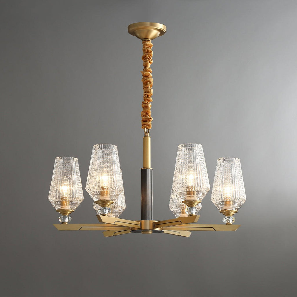 Quenora Ribbed Glass Brass Chandelier#Size_6 heads#Finish_Brass