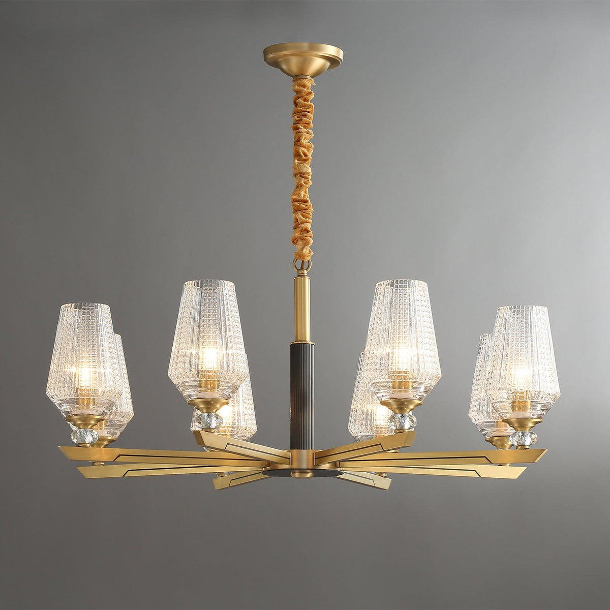 Quenora Ribbed Glass Brass Chandelier#Size_8 heads#Finish_Brass