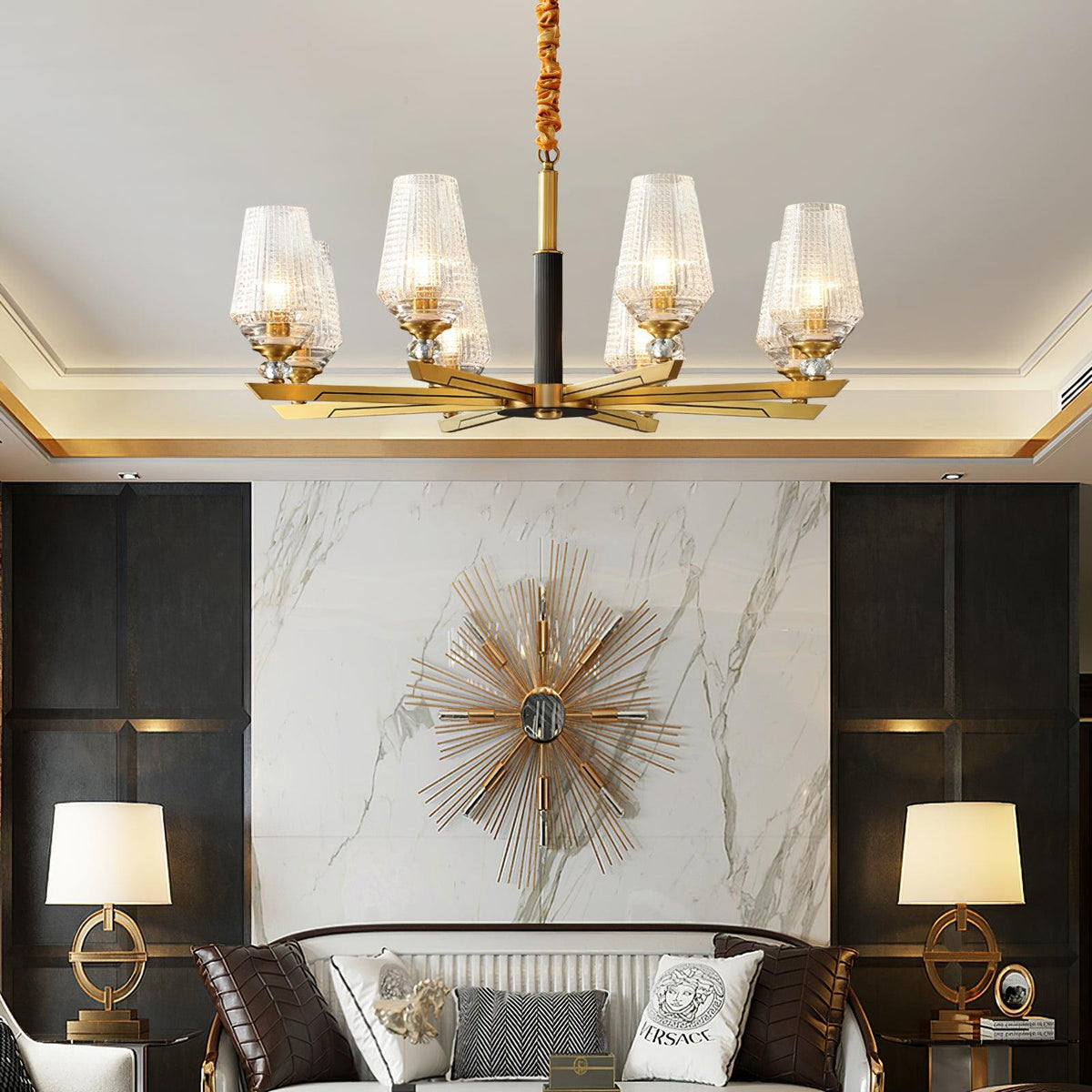 Quenora Ribbed Glass Brass Chandelier