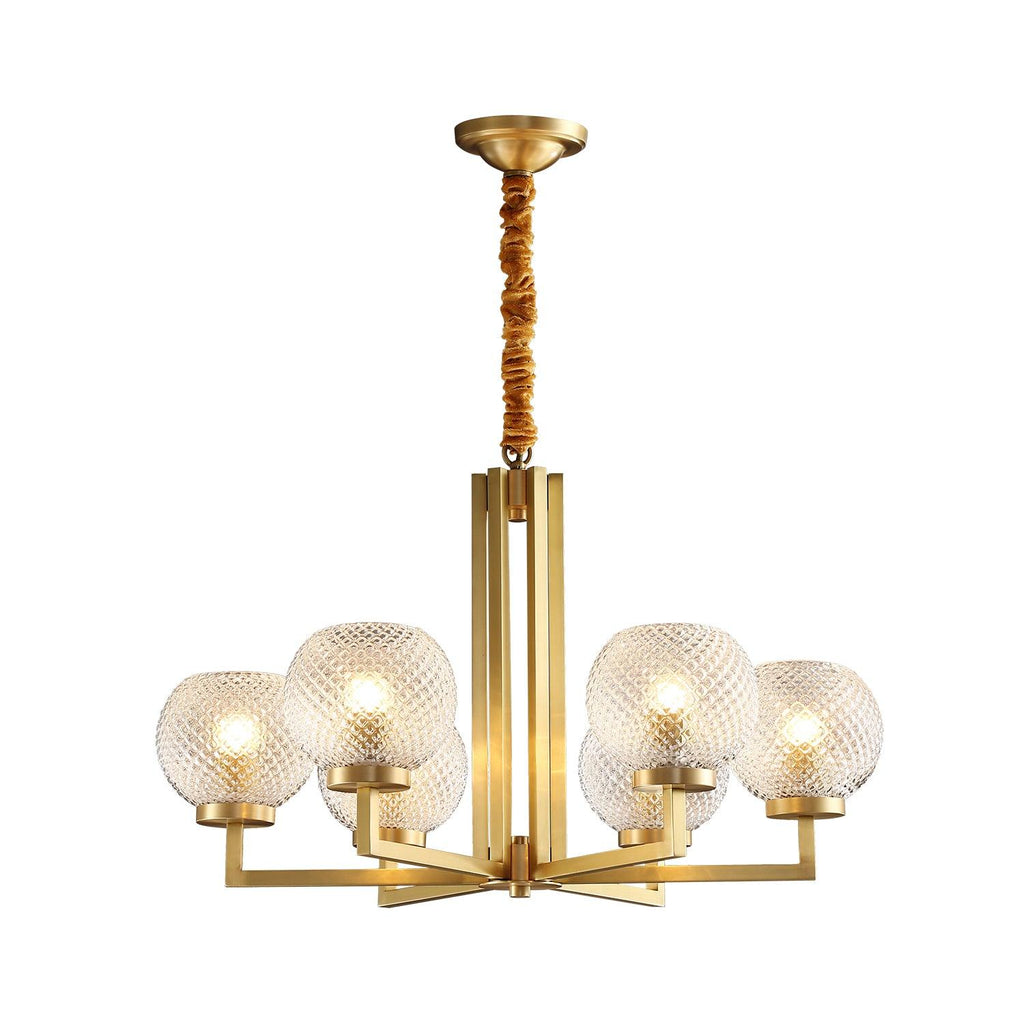Norvessa Ribbed Glass Round Chandelier#Size_6 heads#Finish_Brass+Opaque glass