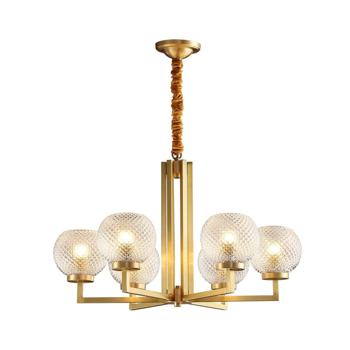 Norvessa Ribbed Glass Round Chandelier#Size_6 heads#Finish_Brass+Opaque glass