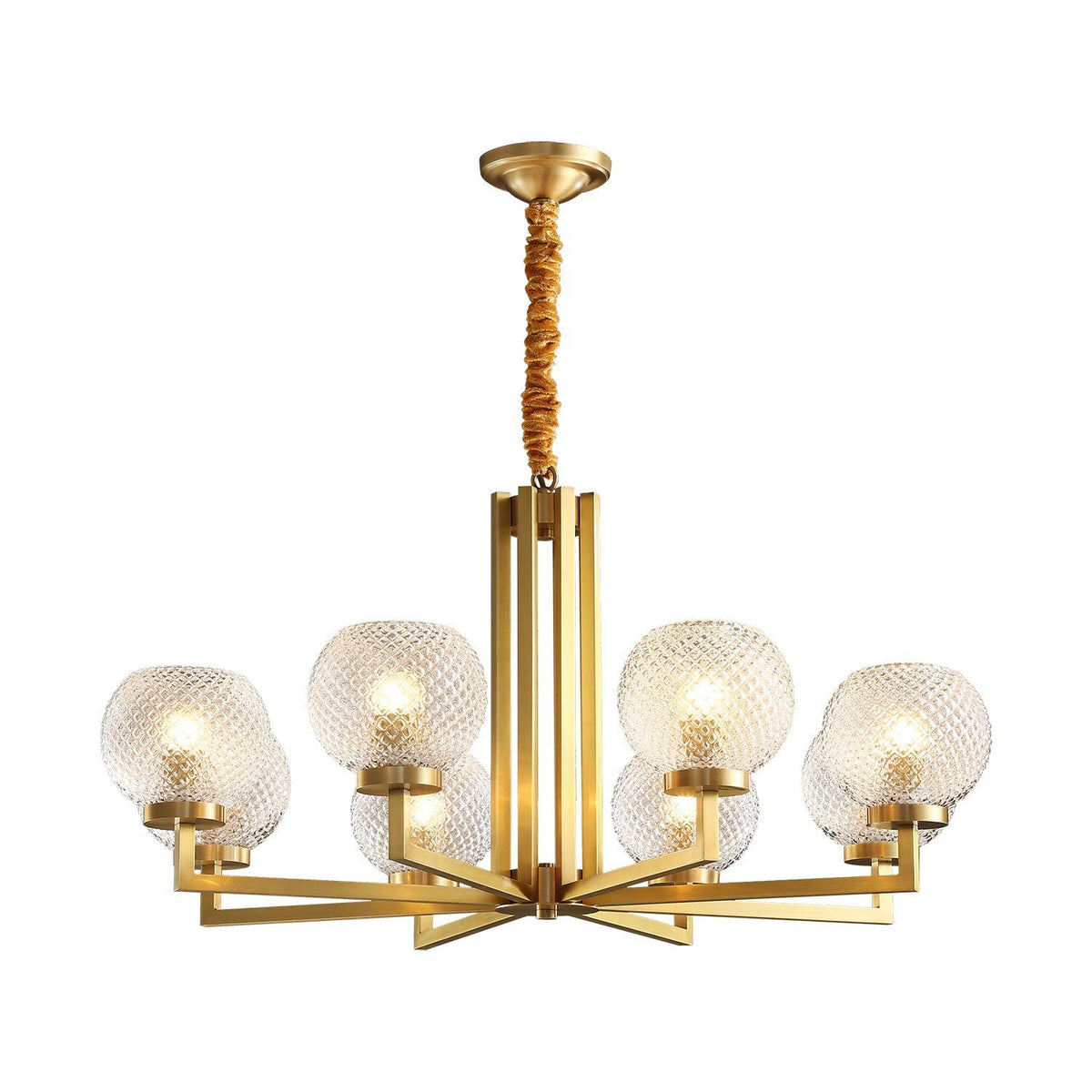 Norvessa Ribbed Glass Round Chandelier#Size_8 heads#Finish_Brass+Opaque glass