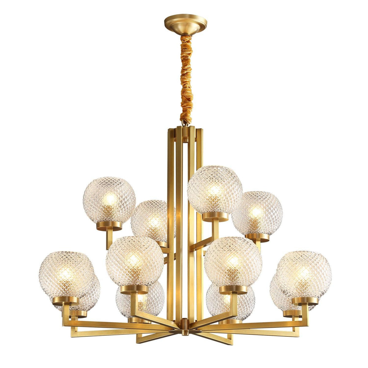 Norvessa Ribbed Glass Round Chandelier#Size_12 heads#Finish_Brass+Opaque glass