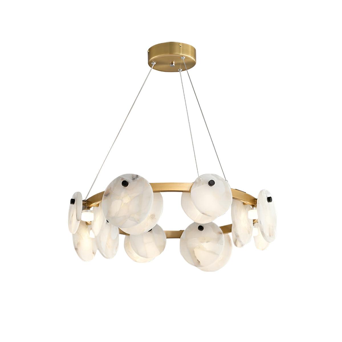 Marovelle Multi-Light Alabaster Chandelier#Size_8 Heads#Finish_Brass & White#Kelvin range_Warm light