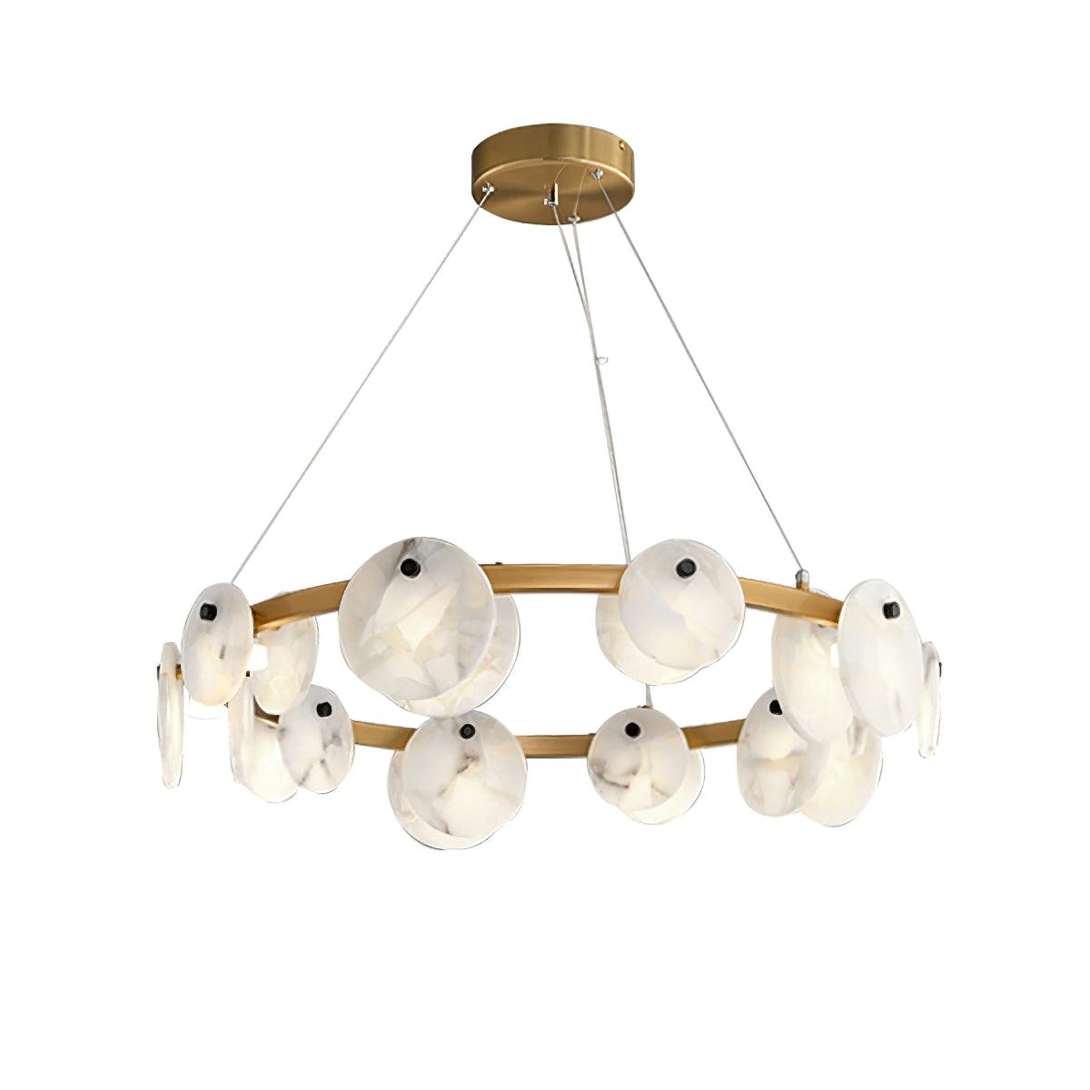Marovelle Multi-Light Alabaster Chandelier#Size_10 Heads#Finish_Brass & White#Kelvin range_Warm light