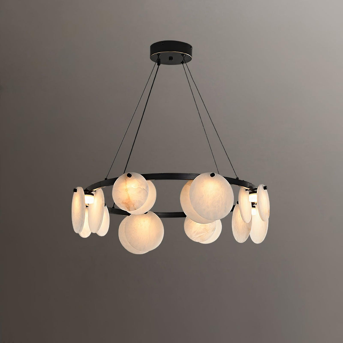Marovelle Multi-Light Alabaster Chandelier#Size_8 Heads#Finish_Black & White#Kelvin range_Warm light