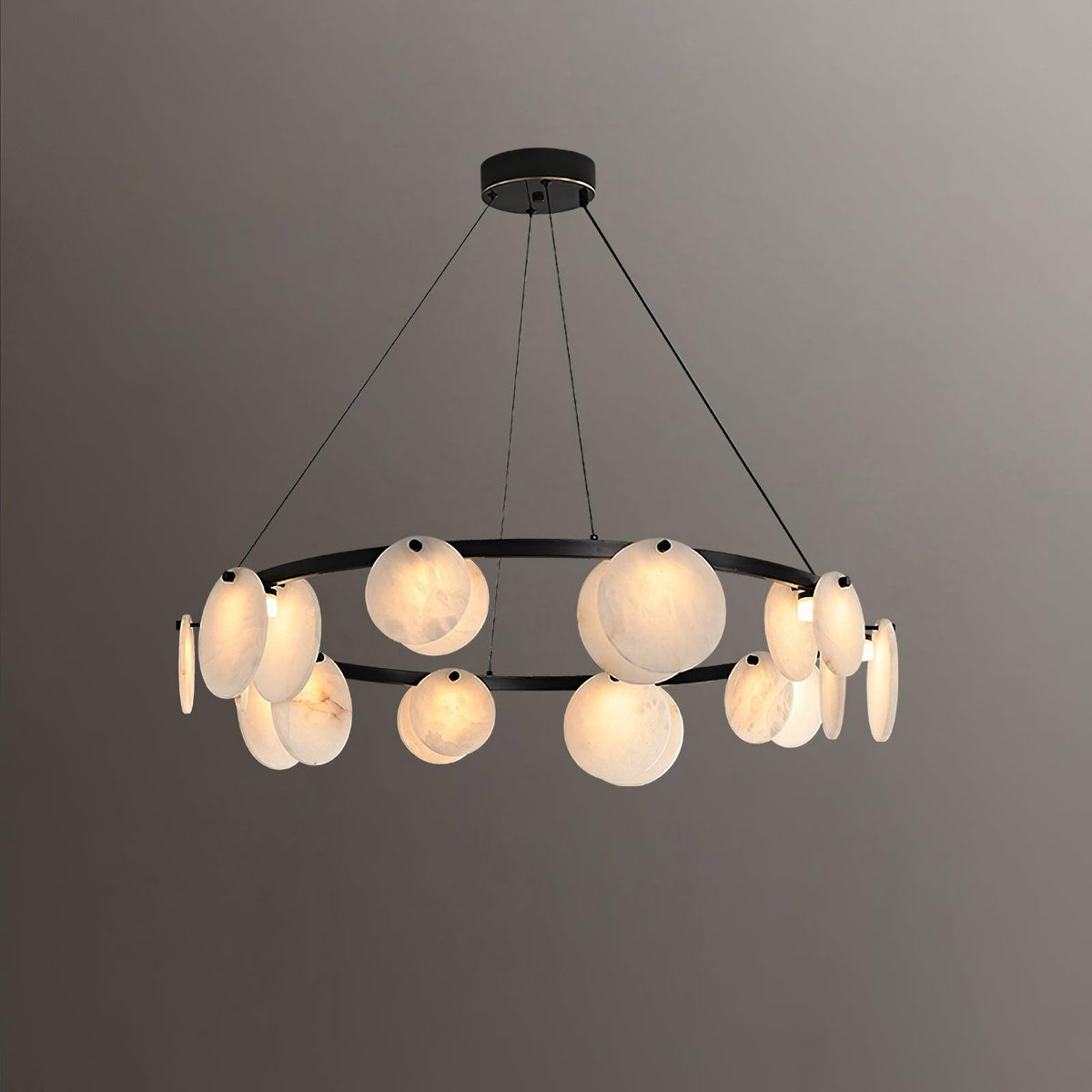 Marovelle Multi-Light Alabaster Chandelier#Size_10 Heads#Finish_Black & White#Kelvin range_Warm light